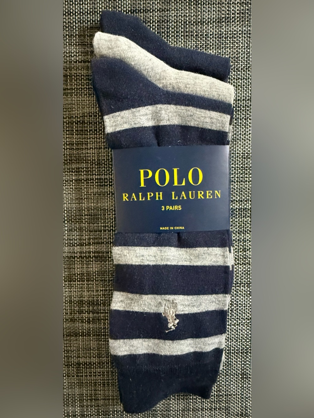 Polo by Ralph Lauren Navy & Gray Striped Casual Socks - 3 Pack